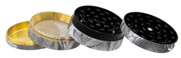 CNC Aluminium Grinder Pollinator  4-part ø 52mm 34mm hoch "FULL PRINT LEAF DESIGN"